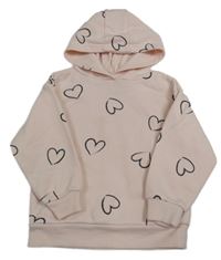 Světlerůžová mikina se srdíčky a kapucí Primark