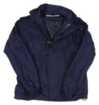 Tmavomodrá šusťáková nepromokavá bunda s ukrývací kapucí 