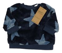 Nové- Tmavomodrá chlupatá mikina s hvězdičkami Next