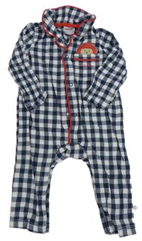 Tmavomodro-bílý kostkovaný flanelový overal s Paddingtonem