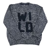 Tmavomodrý melírovaný svetr s nápisem M&S