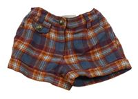 Oranžovo-vínovo-modré kostkované vlněné kraťasy Next