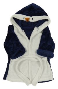 Tmavomodro-bílý chlupatý župan s kapucí - tučňák 
