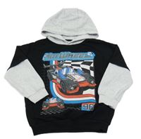 Černo-šedá mikina s formulí a kapucí - Hot wheels 