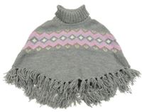 Šedo-růžové pletené pončo se vzorem a rolákem H&M