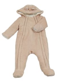 Světlerůžová sametová žebrovaná zateplená kombinéza kapucí Nutmeg