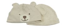 2x čepice - béžová s medvídkem + béžová