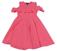 Neonové růžové šaty s volnými rameny Primark