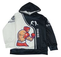 Bílo-antracitová mikina s boxerem a kapucí 