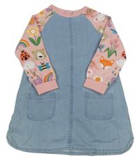 Modro/růžové riflovo/teplákové šaty se zvířaty Next