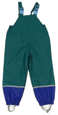 Zeleno-modré nepromokavé laclové podšité kalhoty