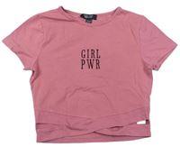 Růžové crop tričko s nápisem New Look