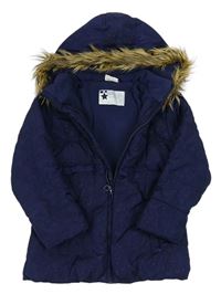 Tmavomodrá šusťáková zimní bunda s kapucí Topolino