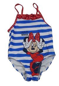 Modro-bílé pruhované jednodílné plavky s Minnie Disney