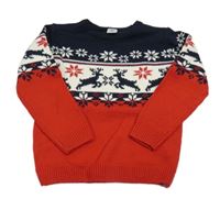 Červeno-tmavomodro-bílý svetr se soby Little kids