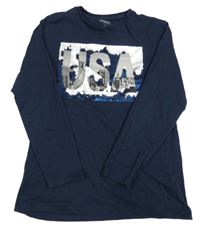 Tmavomodré triko s městem a flitry Orchestra