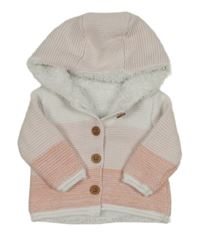Světlerůžovo-bílý pruhovaný propínací zateplený svetr s kapucí Mothercare