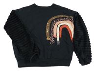 Černá mikina s duhou a chlupatými rukávy F&F