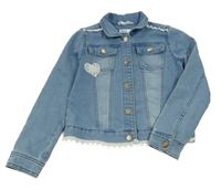 Modrá riflová crop bunda s krajkou M&Co.