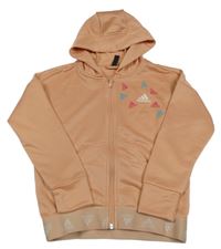 Lososová propínací sportovní funkční mikina s logy a kapucí Adidas 