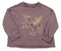 Fialová oversize mikina s jednorožcem a flitry Next 