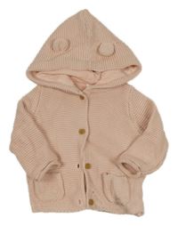 Světlerůžový propínací svetr s kapucí a oušky Next