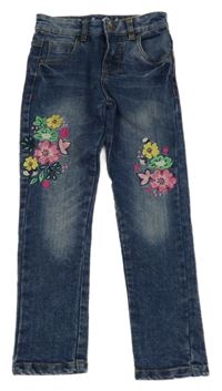 Tmavomodré rifle s kytičkami Kids