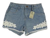 Nové - Modré riflové kraťasy s madeirou Denim Co. 