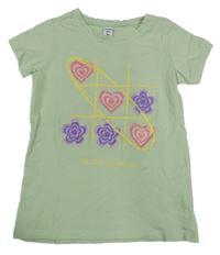 Světlezelené tričko s kytičkami a srdíčky Dopodopo
