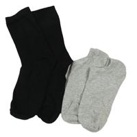 2x - Černé + šedé kotníčkové ponožky vel. 37-39