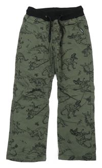 Khaki plátěné podšité kalhoty s dinosaury Dopodopo