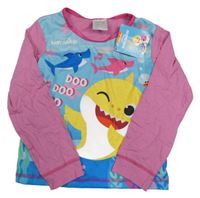 Nové - Modro-růžové pyžamové triko se žraloky - Baby Shark Nickelodeon 