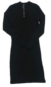 Černé žebrované šaty se zipem New Look