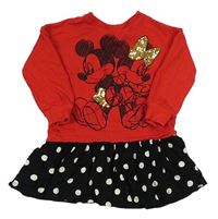 Červeno-černé teplákovo/mačkané šaty s Minnie a Mickey Disney