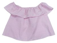 Růžovo-bílý kostkovaný krepový halenkový crop top s volánkem zn. New Look
