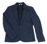 Tmavomodré lněné slavnostní sako H&M