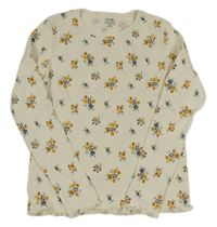 Smetanové žebrované triko s kytičkami KIABI