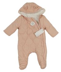 Nové - světlerůžová prošívaná zateplená kombinéza s kapucí s oušky George