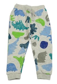 Světlešedé melírované tepláky s dinosaury St. Bernard