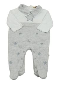 Nové - šedo-bílá melírovaná prošívaná vyteplená kombinéza s hvězdičkami a límečkem CARAMELO