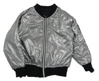 Stříbrno-černý vzorovaný šusťákový zateplený bomber s pruhy