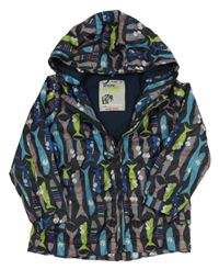 Černá šusťáková jarní bunda s rybami a kapucí Next