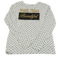 Bílo-černé puntíkaté triko se zlatými nápisy PRIMARK