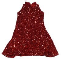 Červené sametové flitrové slavnotní šaty 