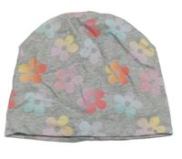 Šedá melírovaná čepice s květy C&A