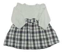 Bílo-černé kostkované šaty s mašlí a volánky 