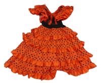 Kostým - Červeno-černé šaty s puntíky a volánky a třásněmi