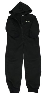 Černá tepláková kombinéza s nápisem - NASA a kapucí SHEIN