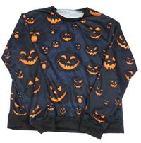 Tmavomodro-černá slabá mikina s dýněmi