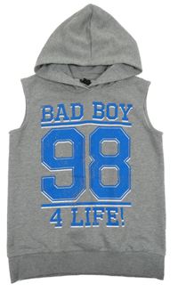 Šedá melírovaná tepláková vesta s číslem a nápisy a kapucí Chapter young